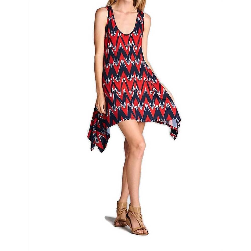 NEW EMERALD FASHION brush stroke chevron tank dress in red